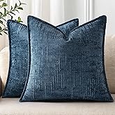 decorUhome Chenille Spring Throw Pillow Covers 18x18 Set of 2, Thick Textured Slubby Neutral Decorative Pillow Covers with Elegant Design for Couch, Sofa, Living Room, Navy Blue