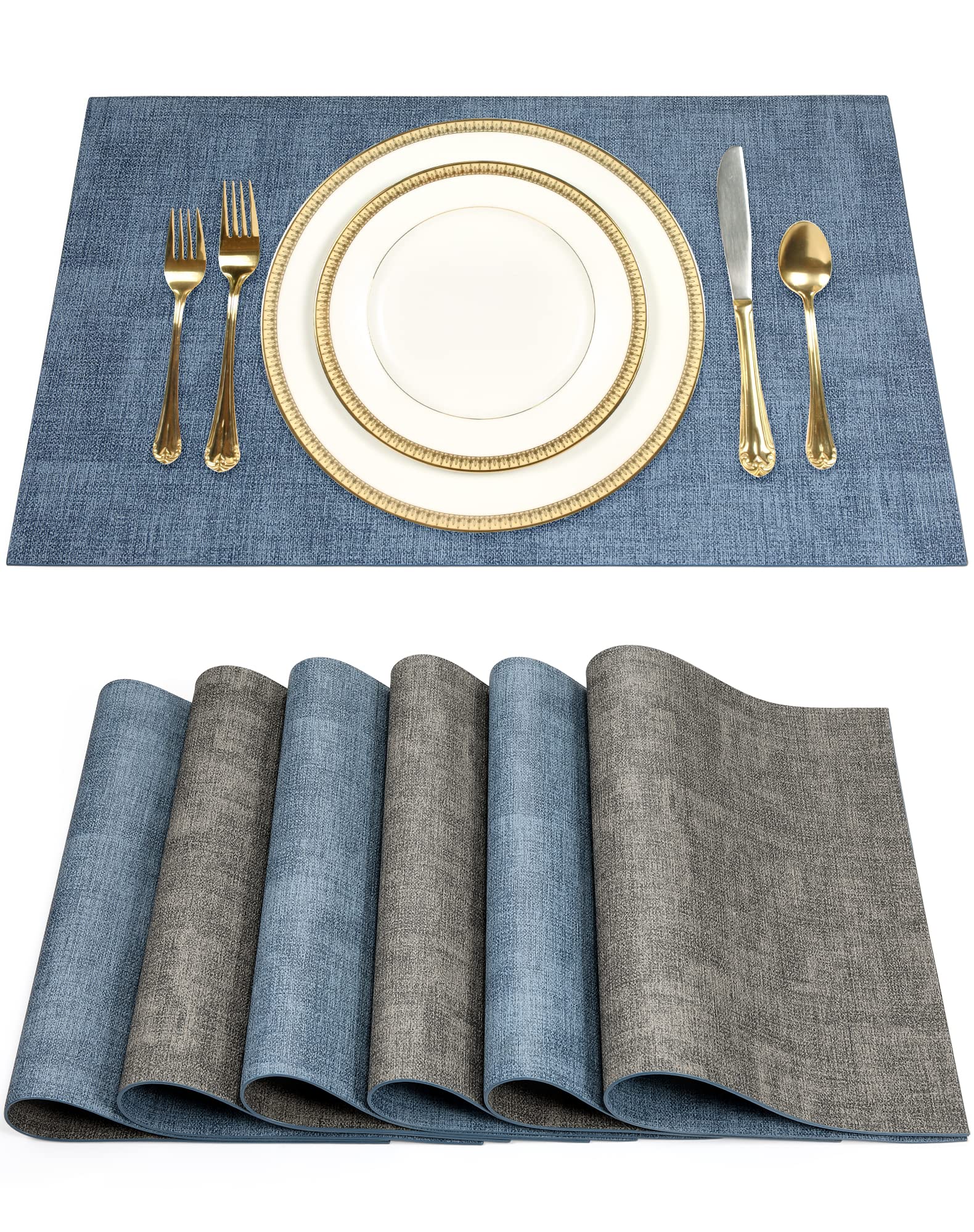 SUEH DESIGN Leather Placemats Set of 6 Reversible Table Mats Heat Resistant Waterproof No-Slip Place Mats for Dining Table Kitchen Parties