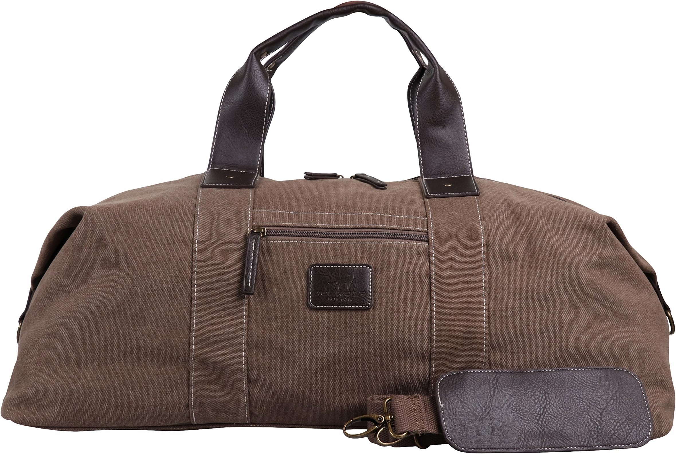 Canvas Duffel Bag 26" TOPWOLF NEW YORK PU Canvas Travel Bag Tote Large Overnight Holdall Bag Luggage Carry On Weekender