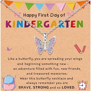 SmileBelle First Day of Kindergarten Gift for Girls Butterfly Necklace | Happy 1st Day of Kindergarten Card, Back to School G