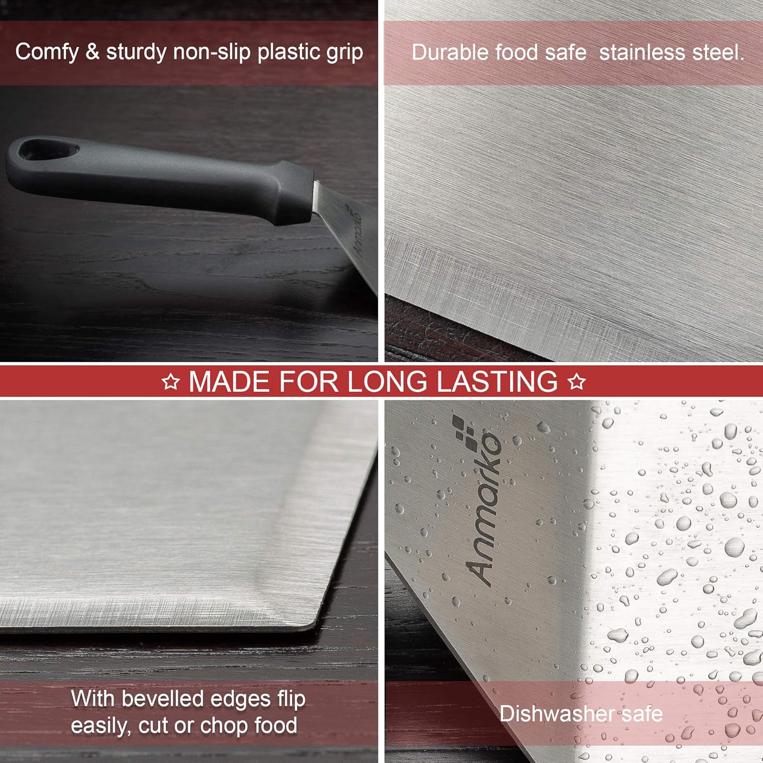 Metal Spatula Stainless Steel and Scraper - Professional Chef Griddle Spatulas Set of 3 - Heavy Duty Accessories Great for Cast Iron BBQ Flat Top Grill Skillet Pan - Commercial Grade: Kitchen & Dining