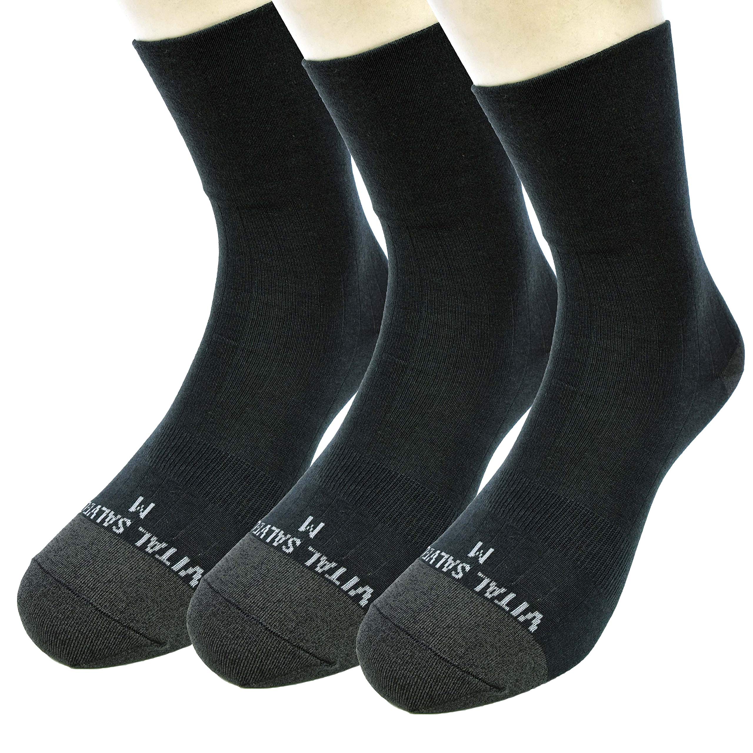 Vital Salveo-Diabetic Non-binding Antibacterial Bamboo Charcoal Dress Socks, 3 Pairs per Pack-Dark Grey(Medium)
