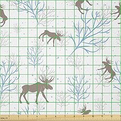 Ambesonne Moose Fabric by The Yard, Winter Forest