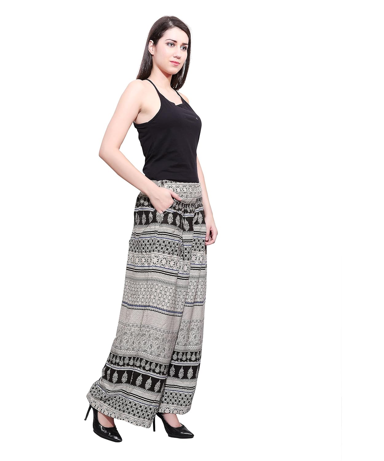 rama printed black & white colour rayon palazzo