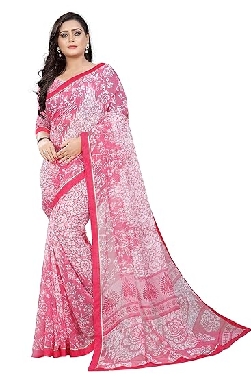 Womens Pure Chiffon Saree With Blouse Piece