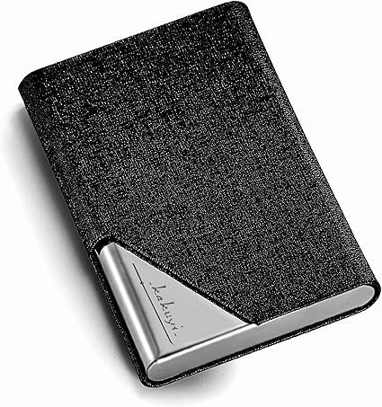 Amazon Kakuyi 名刺入れ 名刺ケース 高級感 ステンレス鋼カードケースpuレザー 携帯用名刺入れ 大容量 男女兼用 プレミアムブラック 名刺ファイル リフィル 文房具 オフィス用品