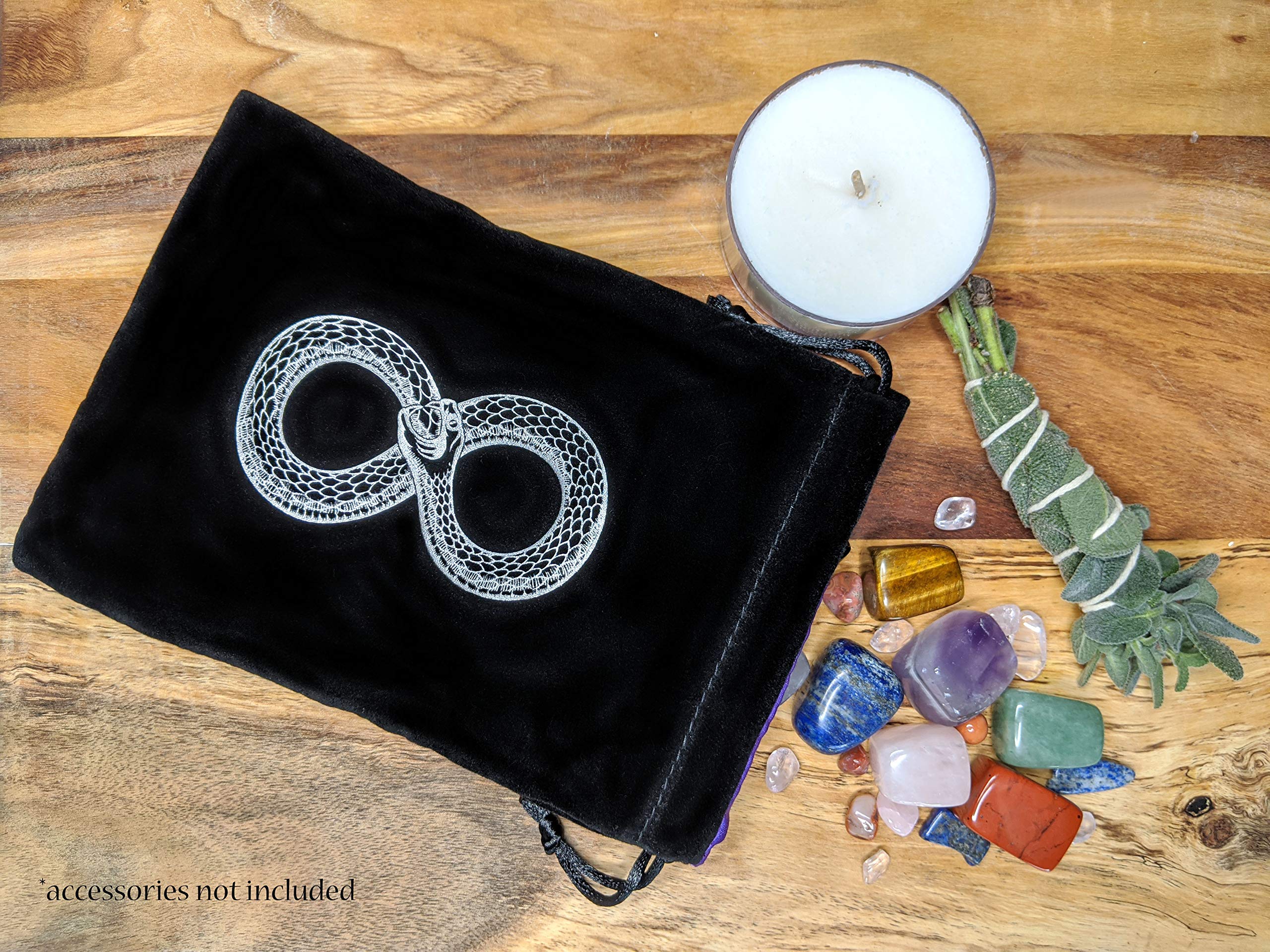 Miriyan Mystical Serpent Tarot & Dice Bag I Velvet & Satin Drawstring Pouch Ideal Size for Tarot Cards & Oracle Cards, DnD, D&D, Dungeons and Dragons Accessories, Runes & Jewelry I Travel & Gift Bag