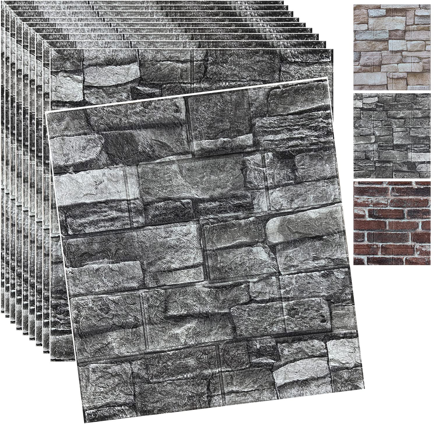 Photo 1 of 20PCS 3D Wall Panels Peel and Stick 3D Brick Wallpaper Peel and Stick Faux Stone Wall Panel Foam Brick Self-Adhesive Wallpaper (Black 20pcs)