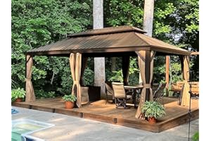 YOLENY 12'x20' Hardtop Gazebo with Galvanized Steel Double Roof, Pergolas Aluminum Frame, Netting and Curtains Included, Metal Outdoor Gazebos for Garden, Patios, Lawns, Parties