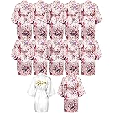 Patelai 12 Pcs Bride Bridesmaid Robe Set Floral Glitter Short Satin Kimono Robe for Women Bachelorette Party