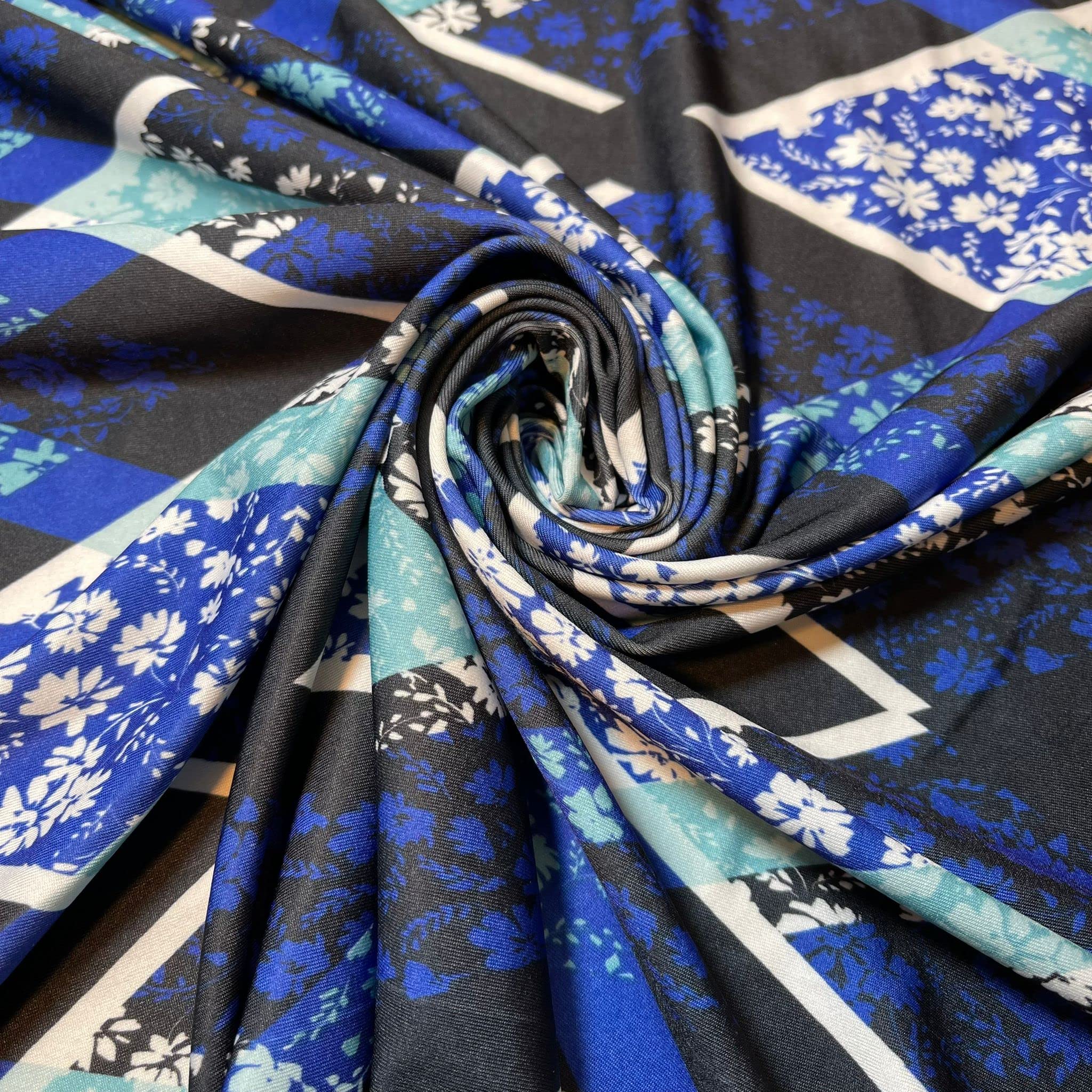 Floral Floral ITY Jersey Fabric Elastane 4-Way Stretch 58" Fashion Dress Meter (Black Floral Aztec)