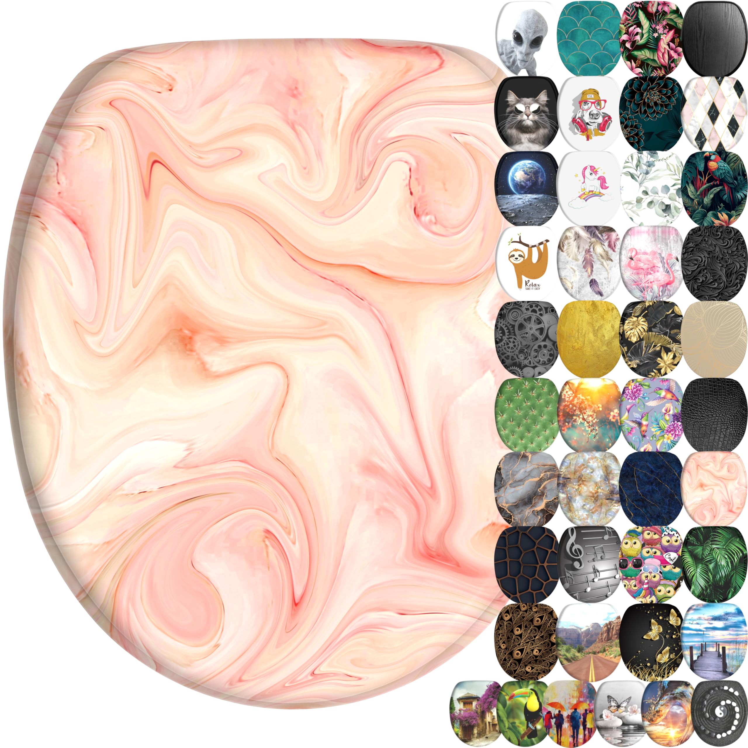 Sanilo Soft Close Toilet Seat, Wide Choice of Marble Toilet Seats, Stable Hinges, Easy to Mount (Marble Pink)