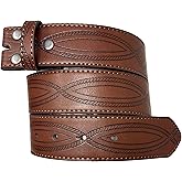 BC Belts Leather Belt Strap with Fancy Saddle Stitch Embossed Pattern 1.5" Wide with Snaps