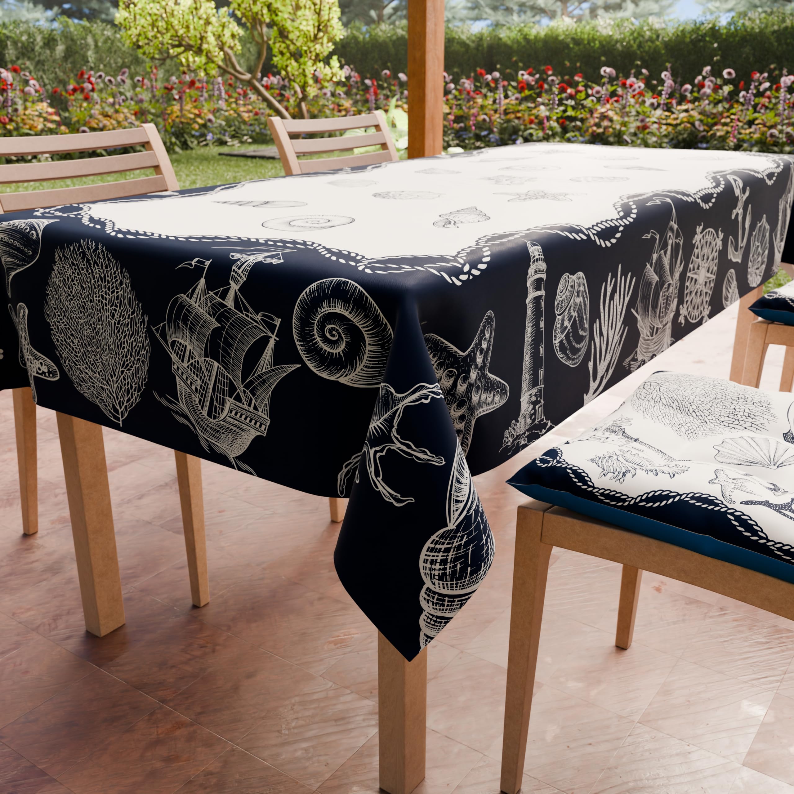 PETTI Artigiani Italiani - Stain Resistant Rectangular Table Cover Kitchen Marine Design 02 x 6 Seater (140 x 180 cm) 100% Made in Italy