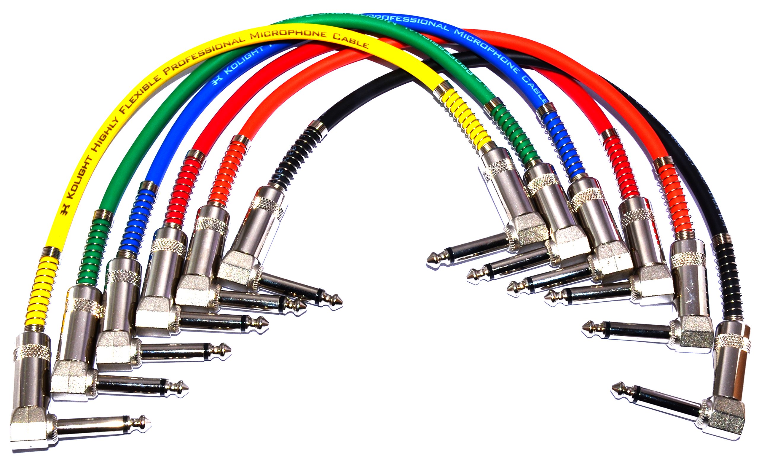 MA 6 Set 6.35mm mono plug 1/4 inch Mono Jack to 6.35mm mono plug 1/4 inch Mono Jack Guitar Patch Cables Right Angle, 15 cm 1/4 Instrument Cables for Effect Pedals (9 Inch)(Black)