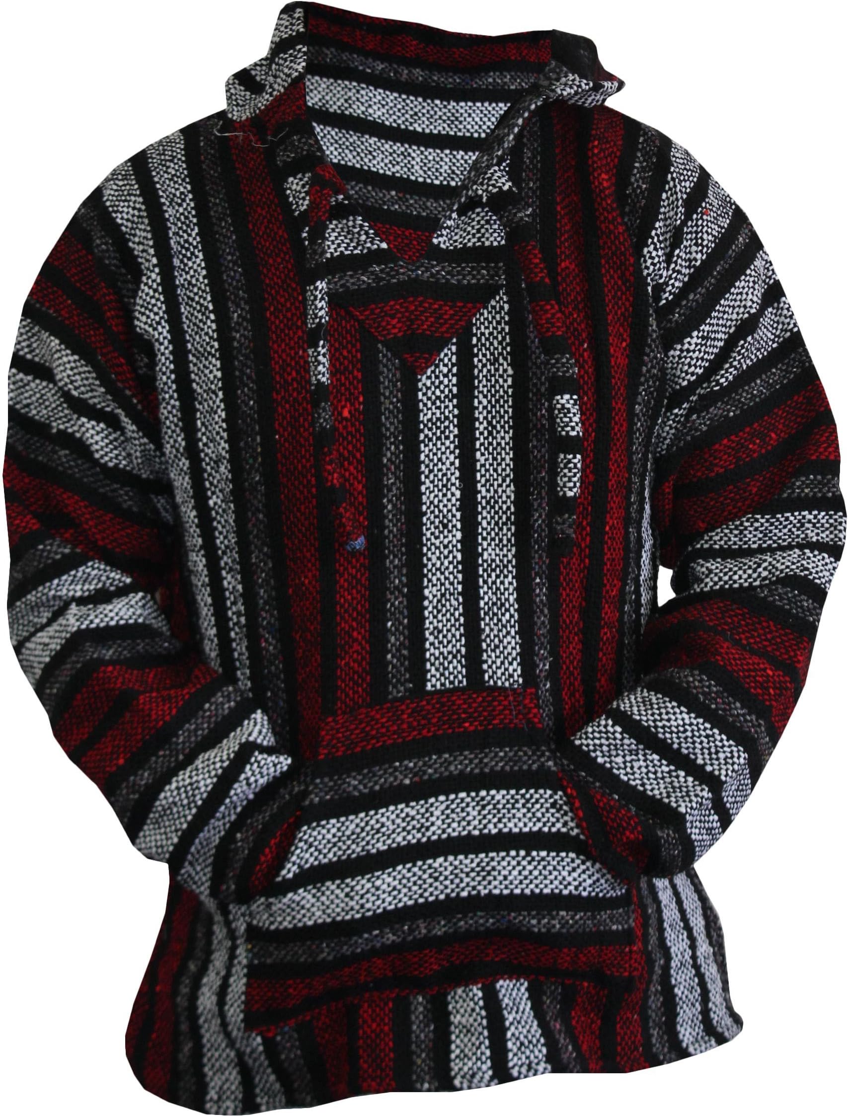 Del Mex Mexican Baja Hoodie Sweater Jerga Pullover Red Gray Unisex