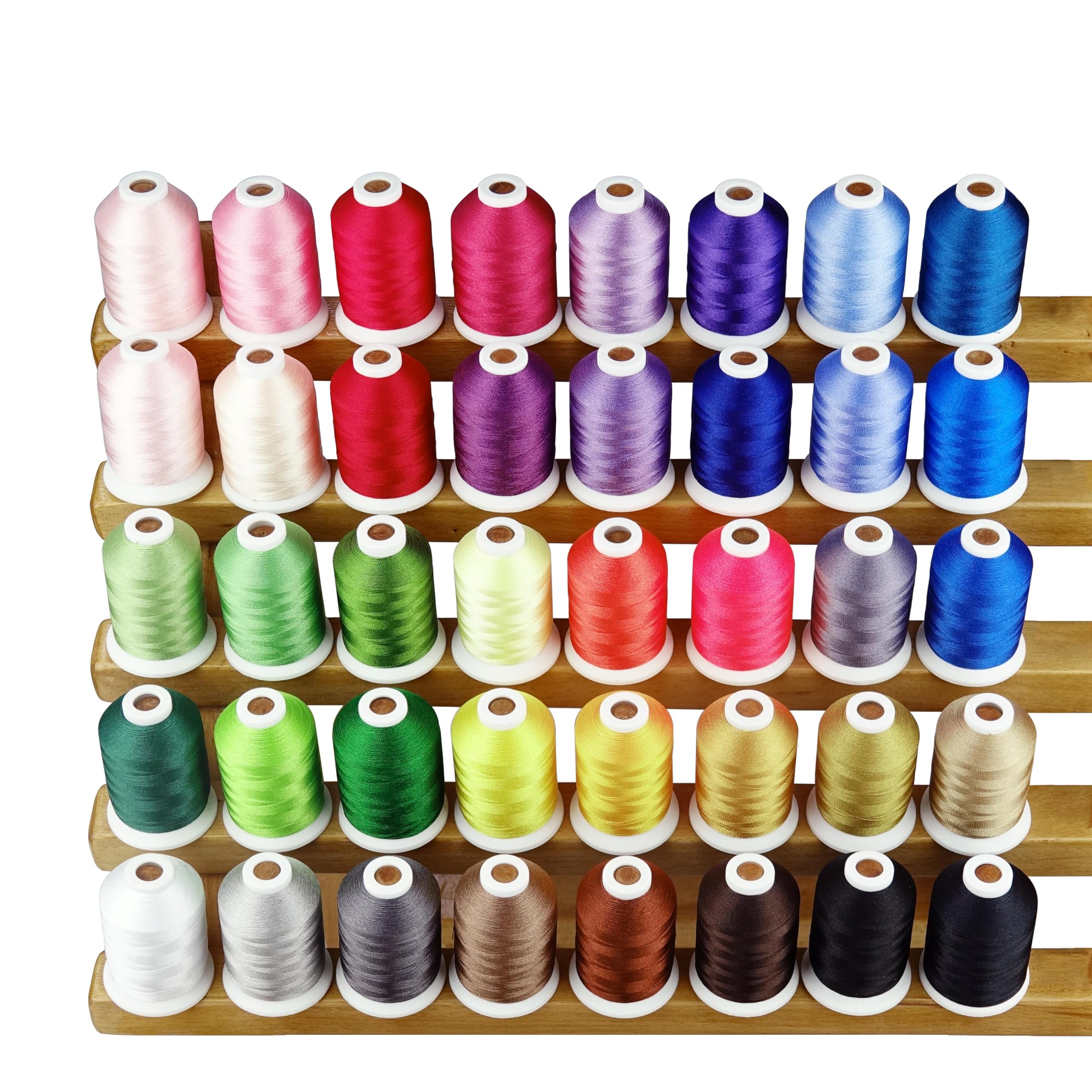 Simthread 40-Colour Polyester Embroidery Thread Kit, 40 Spools of 500 m, 40WT, Convertible to Brother Colour Chart, Compatible with Brother, Janome, Babylock, Singer and Other Embroidery Machines