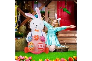 erichbow 5FT Easter Inflatables Outdoor Decorations- Bunny Basket Eggs Blow up Yard Build-in LED Lights for Holiday Party Indoor Home Garden Lawn Décor