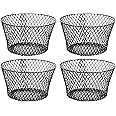 Small Metal Rectangular, Oval and Round Wire Baskets with Handles, Black and White, 4-ct Sets (Round Black Without Handles)