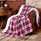 PTQ Electric Heated Blanket 50"x60",Fast Heated Throw with 8 Hours Auto Off/8 Heats Levels,Soft Pink Plaid Sherpa Electric Blanket with ETL Certification & Over-Heat Protection