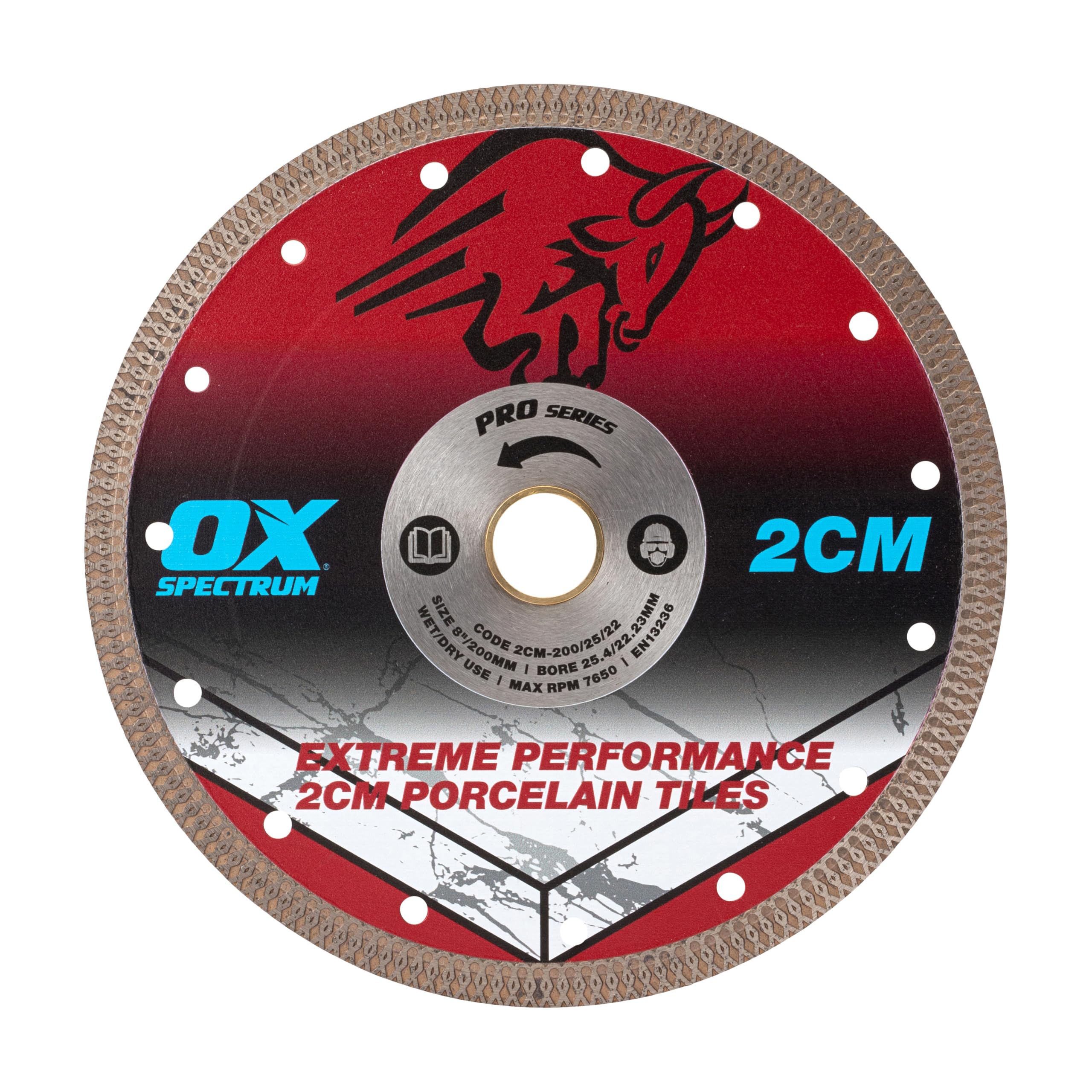OX Pro 2CM Porcelain Cutting Blade - 200/25.4/22.23mm, Blue