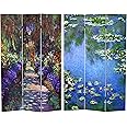 Red Lantern 6 ft. Tall Double Sided Works of Monet Canvas Room Divider-Lilies/Garden at Giverny, Blue