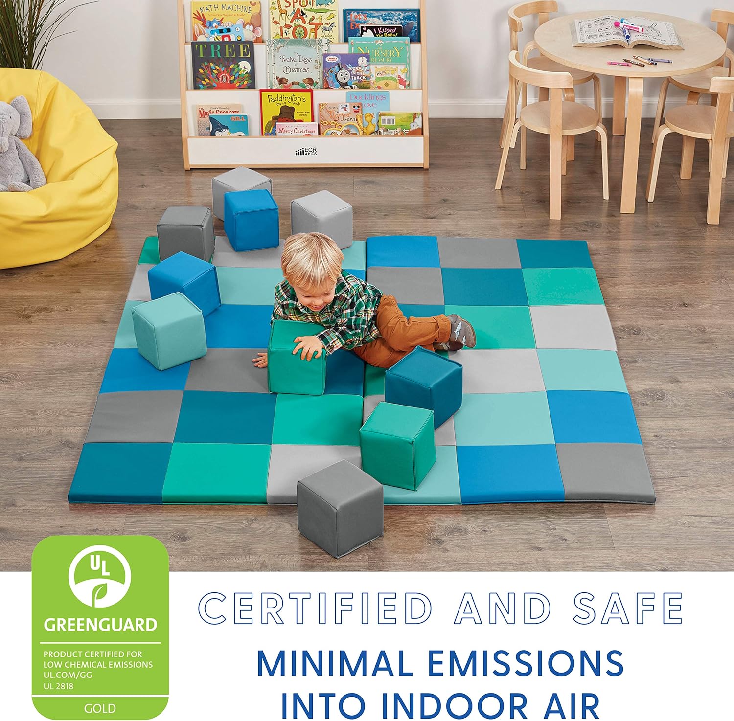 ECR4Kids Softzone Patchwork Toddler Play Mat with 12 Soft Blocks, Contemporary: Industrial & Scientific