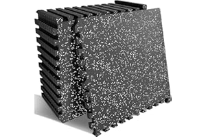 PRAISUN 0.6" Thicker Rubber Top Gym Flooring for Home Gym, 12 Pcs 48 Sq Ft Workout Mats, Exercise Mat, Interlocking Rubber Floor Mats with High Density EVA Foam for Garage, 24 x 24in, Black/Grey