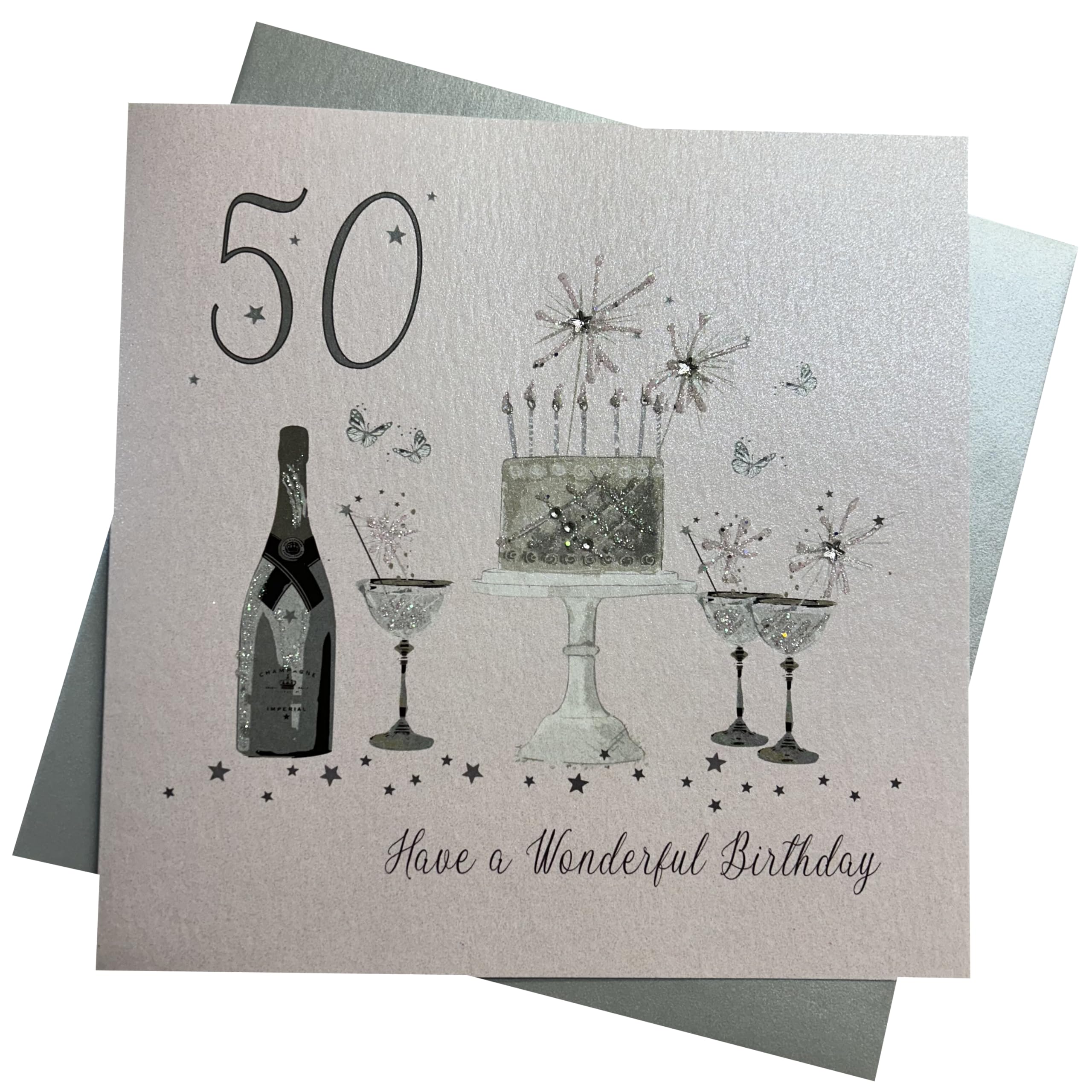 White Cotton Cards Large Handmade 50th Happy Birthday Card, XXBDA50