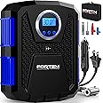FORTEM Tire Inflator 150 PSI, Bike Pump, 112V AC 12V DC Air Pump for Car Tires, Digital Tire Pressure Gauge w/Auto Pump/Shut Off, Carrying Case (Blue)