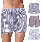 Vanever 3PK Men's Woven Boxers, 100% Cotton Boxer Shorts for Men, Boxershorts with Button Fly, Underwear