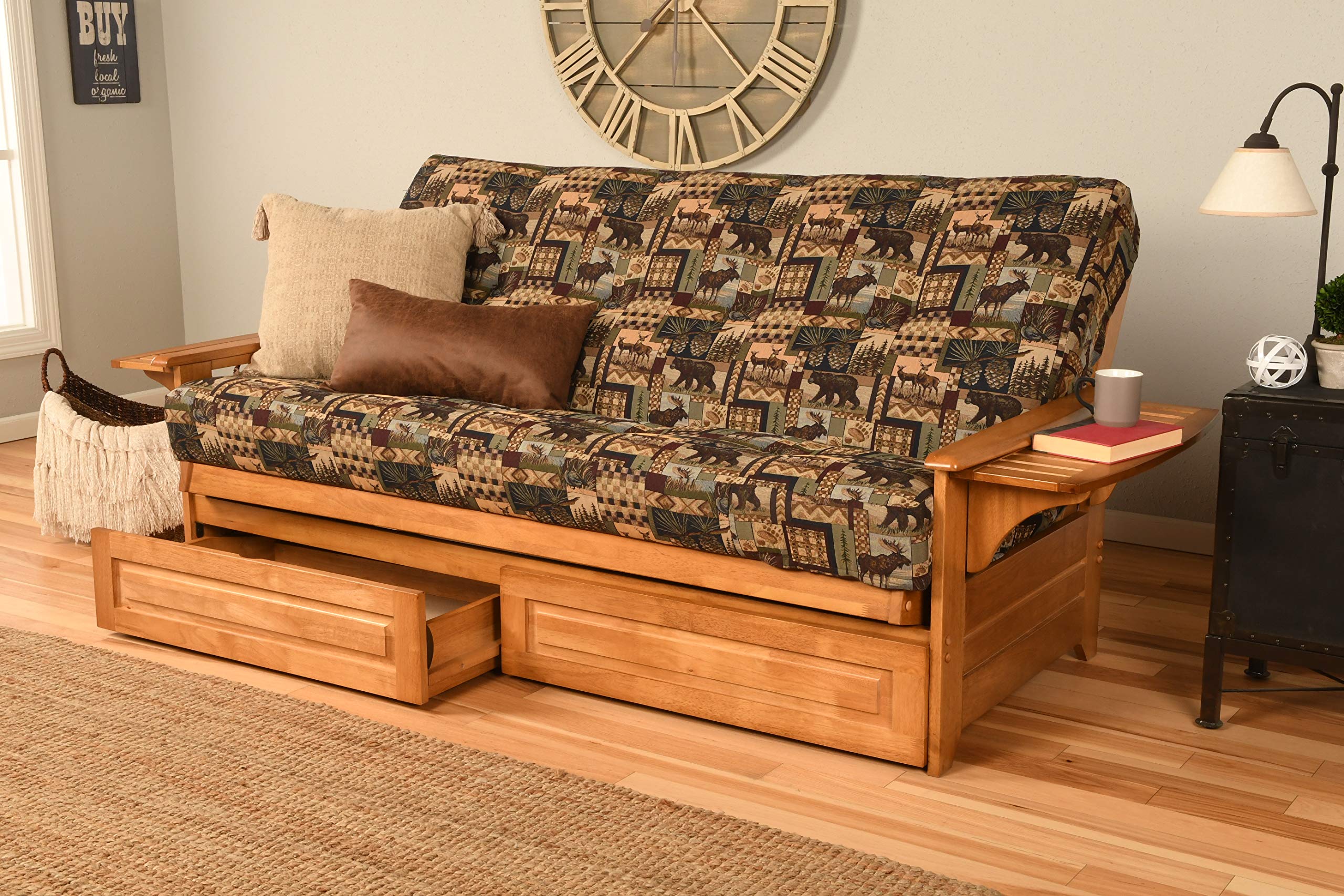 Kodiak Furniture Phoenix Full Size Futon in Butternut Finish with Storage Drawers, Peter's Cabin