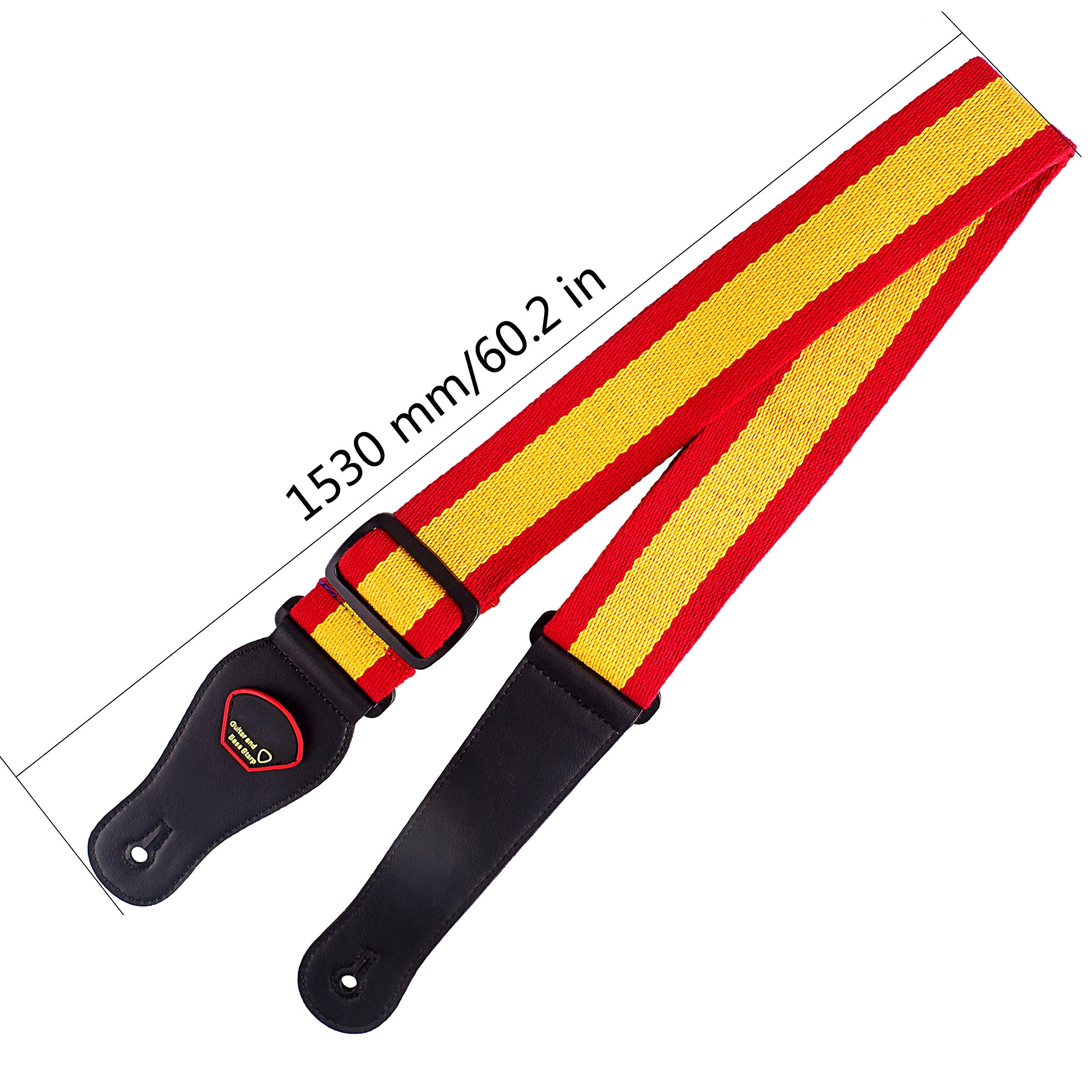 Mugig Correa Guitarra Ajustable Material Algotón Y Cuero Hecho A Mano Con Extremos Reforzado Perfecta Para Cualquier Guitarra