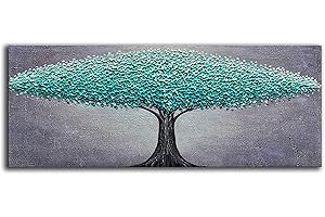 JELRINR Original Abstract Art Oil Painting On Canvas Texture Blue and green Tree paintings Canvas Wall Art Hand painted Acrylic paintings Modern Home living Room Office Decor picture 24x60inch