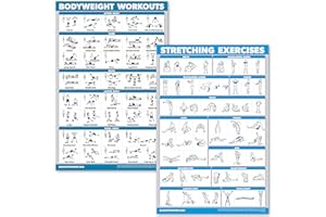 QuickFit Bodyweight Workouts and Stretching Exercise Poster Set - Laminated 2 Chart Set - Body Weight Exercise Routine & Stre