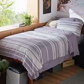 Bedsure Twin-XL Comforter Set 5-Pc, Purple Striped, Reversible, All-Season | Bed in a Bag, Bedding Sets, Comforter, Dorm Room, Plaid, Nautical, Cationic Dyeing, Silky Brushed, Whisper-Quiet, OEKO