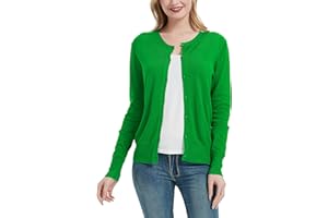 HUULOO Women's Crew Neck Button Down Long Sleeve Cardigan Sweater
