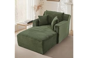 KIVENJAJA 66" Oversized Chaise Lounge Chair Indoor, Corduroy Boneless Lounge Couch Comfy Upholstered Sleeper Sofa with 3 Pillows, Modern Cloud Reading Chair for Living Room, Bedroom, Green