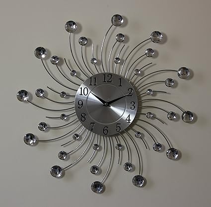 Crystal Bling Round Wall Clock Kingsaid 43cm Clear Black Diamante