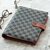 DAILY RITMO&reg; A5 Black Checkered Planner with Brown Red | PU Leather Six Ring Cover