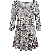 Nandashe Womens 3/4 Sleeves Floral Tunic Shirts Summer Casual Dressy Blouse Tops