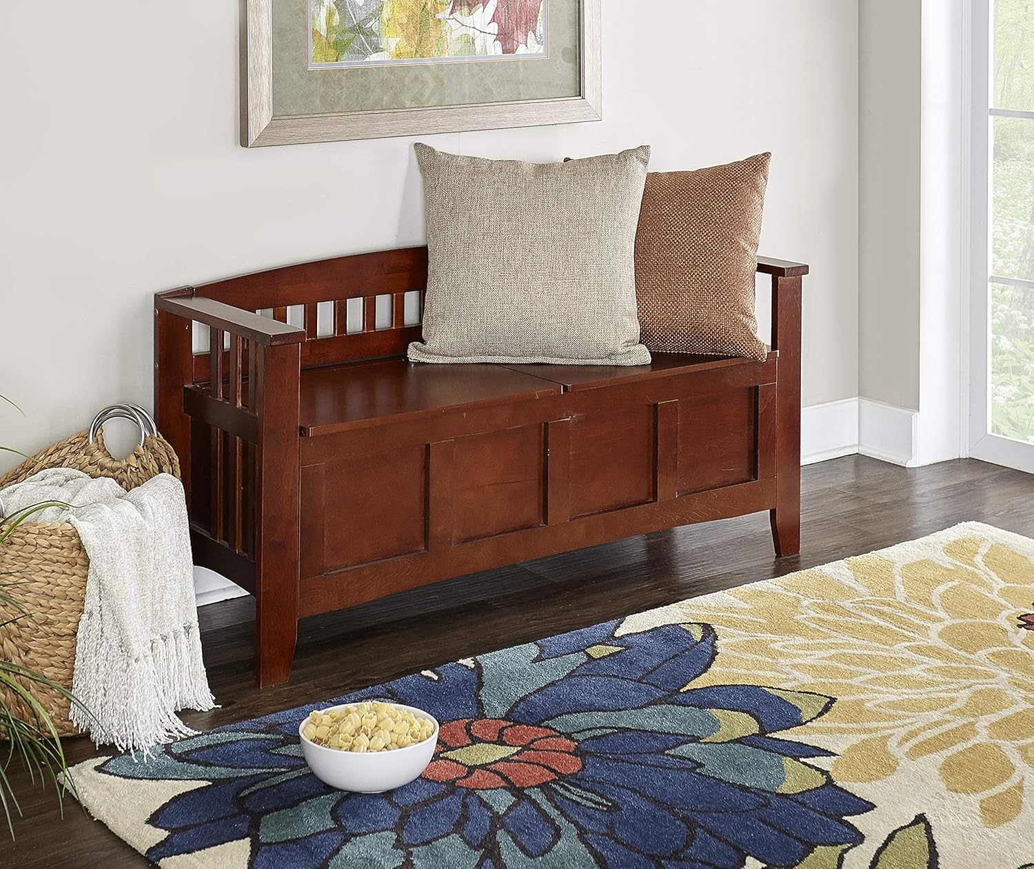 Linon Home Decor Storage Bench with Short Split Seat Storage, Walnut: Kitchen & Dining