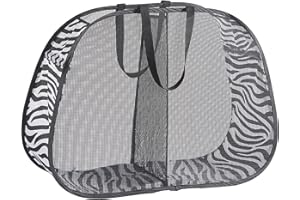 SEIRITEX Mesh Popup Laundry Hamper 2 Compartment, Collapsible Laundry Sorter Basket Foldable Hamper for Clothes, College Dorm, Travel (Zebra Black)