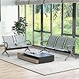 Kinsuite 5-Seat Reception Chair - 2pcs Waiting Room Chairs with Arms & Stainless Steel Frame, Waiting Room Bench, Lobby Chairs for Office Airport Bank Hospital, Silver
