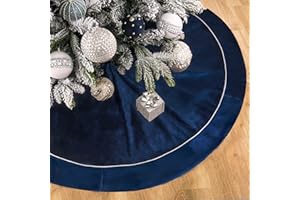 BUVANE Christmas Velvet Tree Skirt, 48 inches Large Fur Plush Tree Skirts, Xmas Tree Skirt for Holiday Ornaments Party Rustic Vintage Christmas Tree Decorations (Blue)