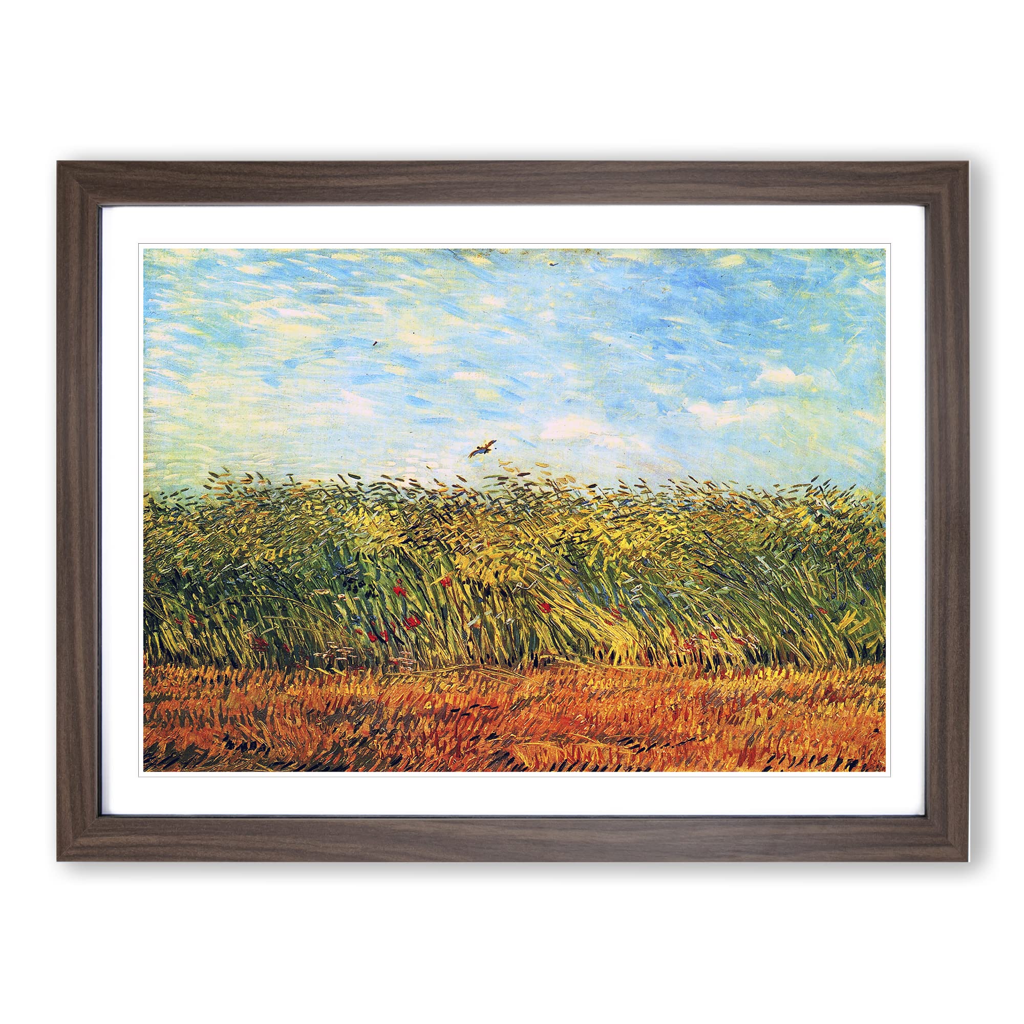 Vincent Van Gogh Wheat Field and a Lark Classic Painting Framed Wall Art Print, Ready to Hang Picture for Living Room Bedroom Home Office Décor, Walnut A4 (34 x 25 cm)