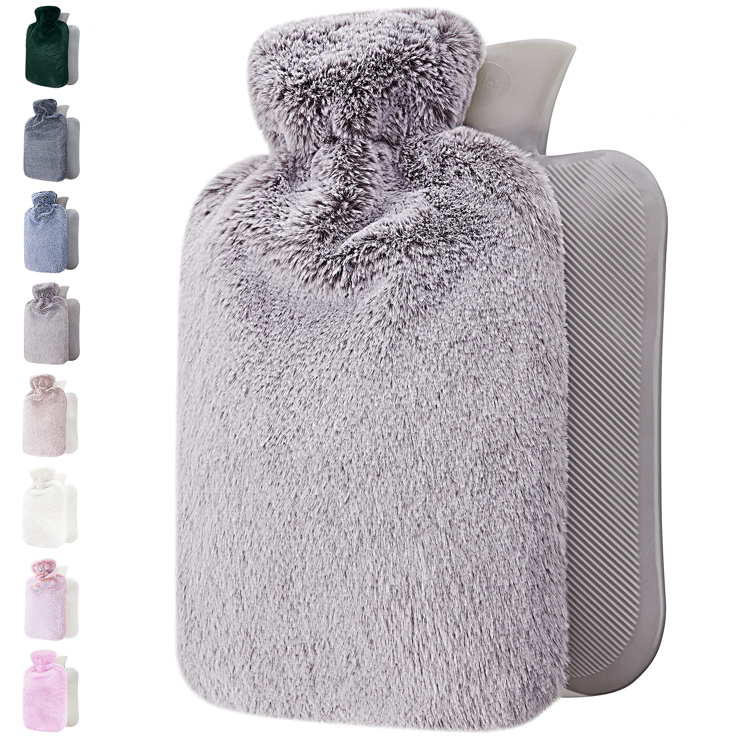 Hot Water Bottle - with Soft Premium Fleece Cover - Light Grey, 2L - Heating Pad for Menstrual Cramps and Period Comfort - Bed Foot Warmer - Hot & Cold Compress for Back, Stomach, Neck Pain Relief — image 1