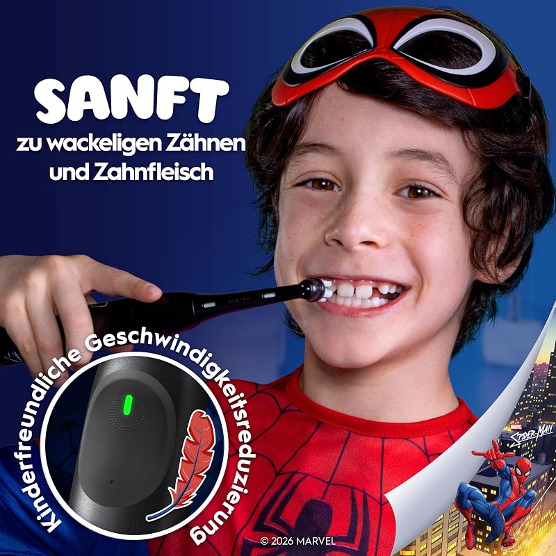 iO Kids 6+ Marvel Spiderman Elektrische Zahnbürste Kinder, Schwarz