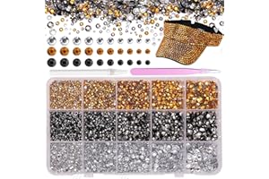 CYNAILLI 15000 Pcs Resin Rhinestones for Crafts, Black Silver Brown Flatback Resin Rhinestones for Bedazzling Gems 2/3/4/5/6mm Flatback Gems Jewels for DIY Mugs Tumblers Bottles Clothing Shoes Nail Art