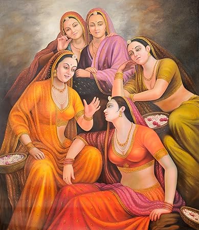 Exotic India Gossiping Ladies Oil On Canvas Artist Anup Gomay Amazon In Home Kitchen
